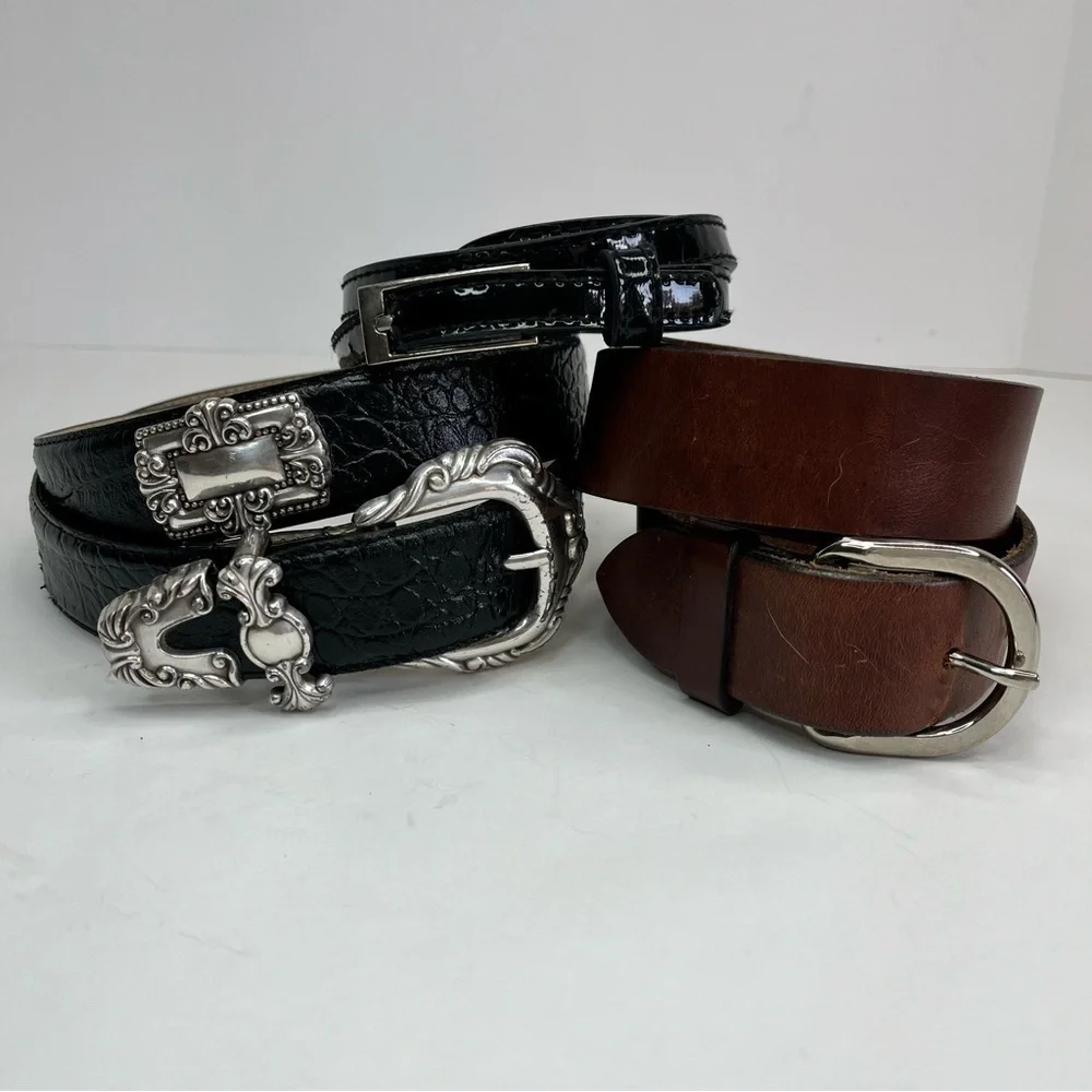 Belts Black Leather Lg Silver Croc Concho Adjustable + Brown Cherokee M 3 total